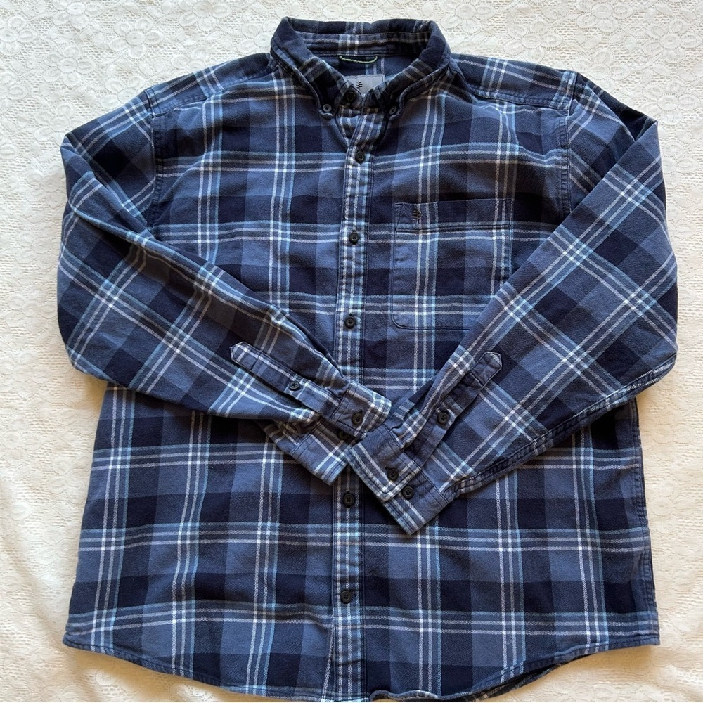 Royal Robbins Mens Coastal LS Shirt flannel blue plaid